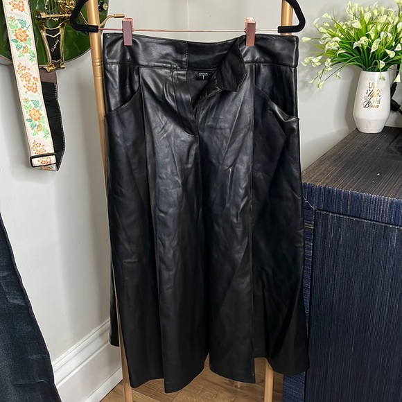 Pleather Midi Skirt with Slit - Picture 1 of 4